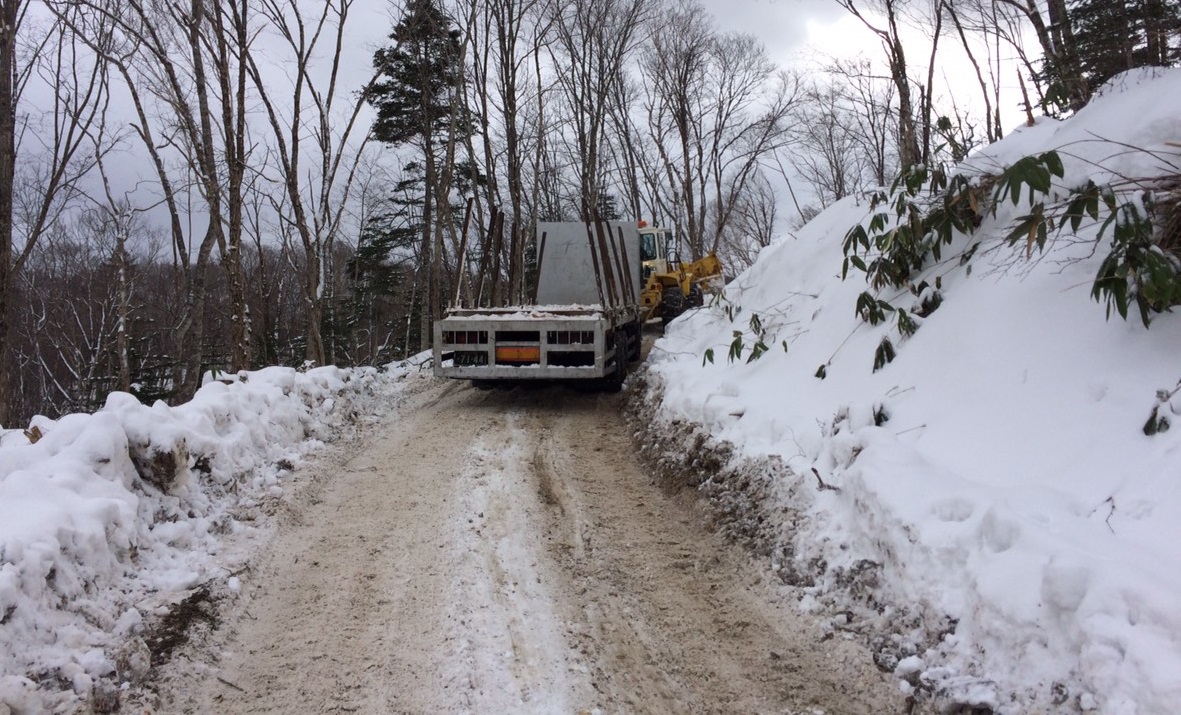 凍結した仮設道路は大型トラックの通行が可能になります。